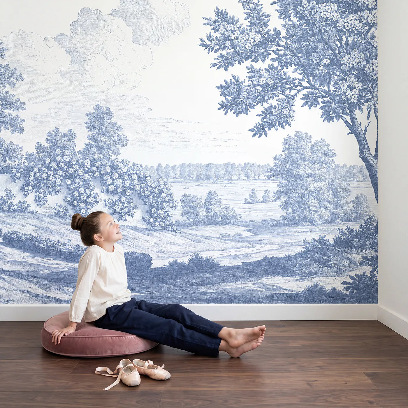 Child in nursery with Climbing Rose Wall Wallpaper Mural by Whimsy Tots