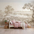 Toile wall mural of lavender field rows in brown ink by Whimsy Tots