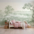 Toile wall mural of lavender field rows in green ink by Whimsy Tots