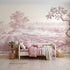 Toile wall mural of lavender field rows in pink ink by Whimsy Tots