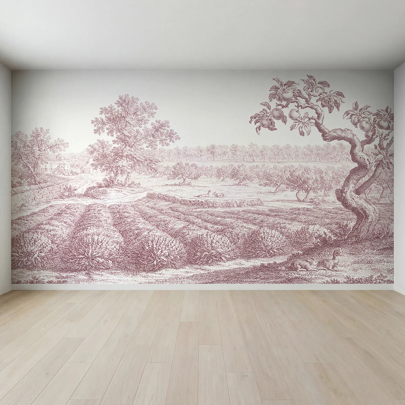 Full view of Lavender Row Field Wallpaper Mural in Pink by Whimsy Tots