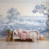 Toile wall mural of lavender field rows in single ink by Whimsy Tots