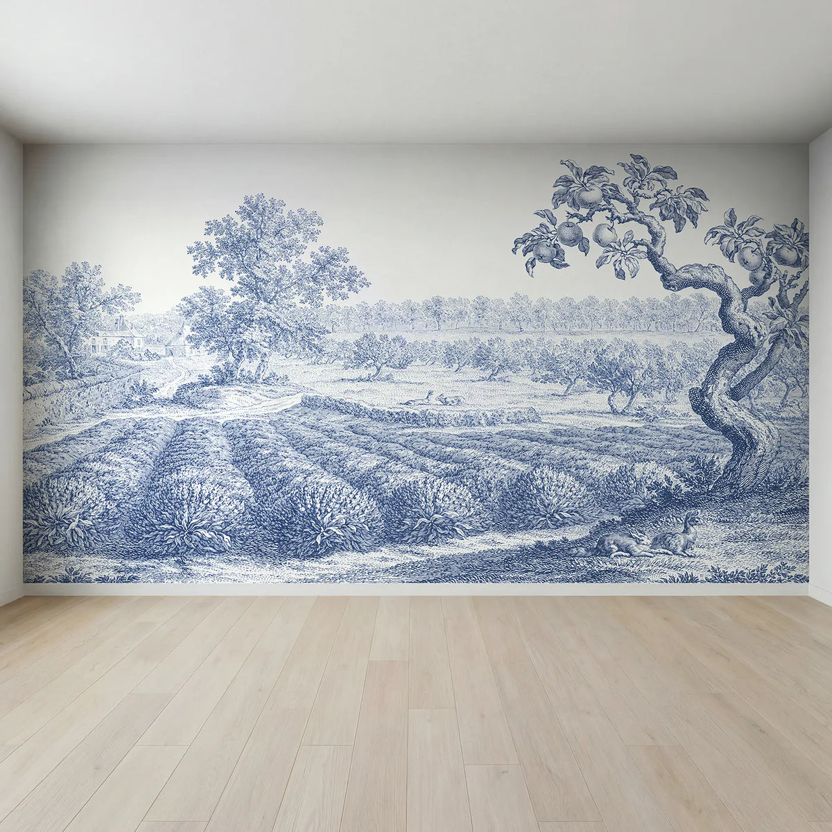 Full view of Lavender Row Field Wallpaper Mural by Whimsy Tots