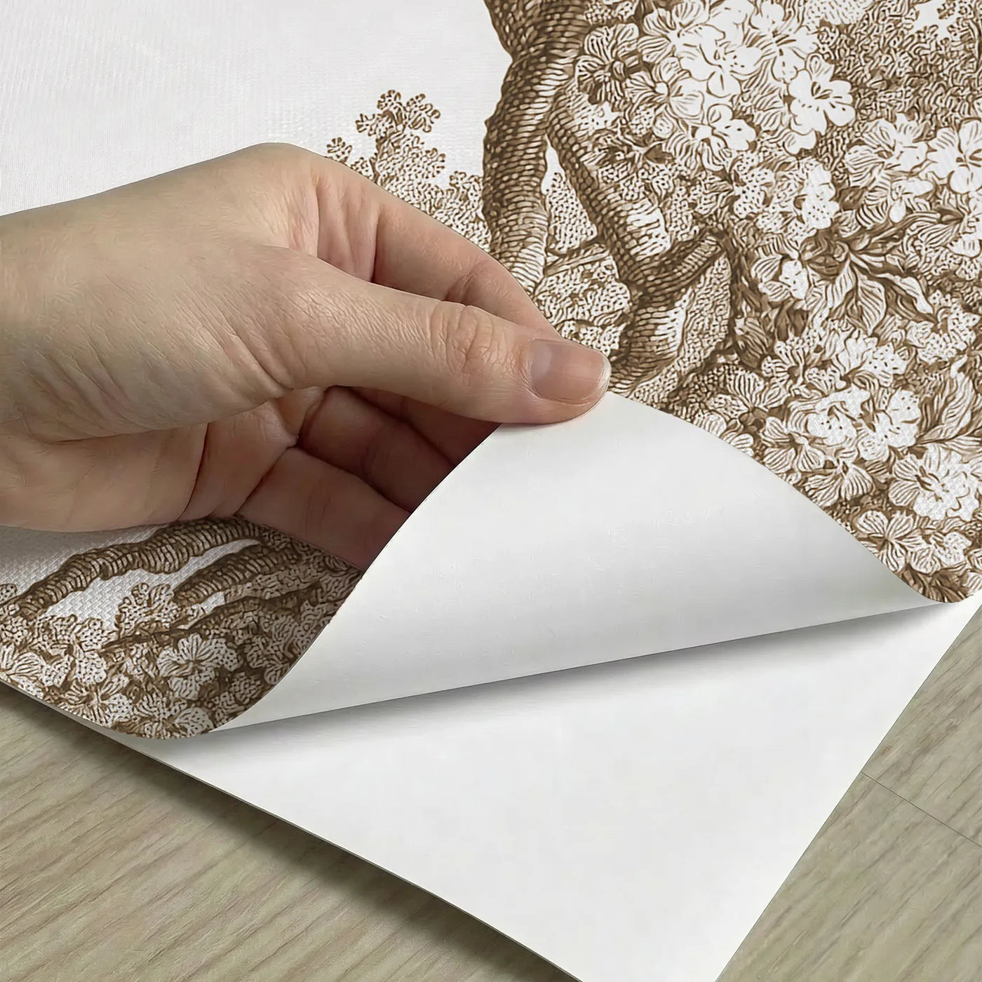 Peel-and-stick detail of Cherry Blossom Spray Wallpaper Mural in Brown by Whimsy Tots