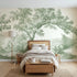 Toile wall mural of a cherry blossom spray in green ink by Whimsy Tots