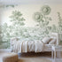Toile wall mural of sunflowers at a garden edge in green ink by Whimsy Tots