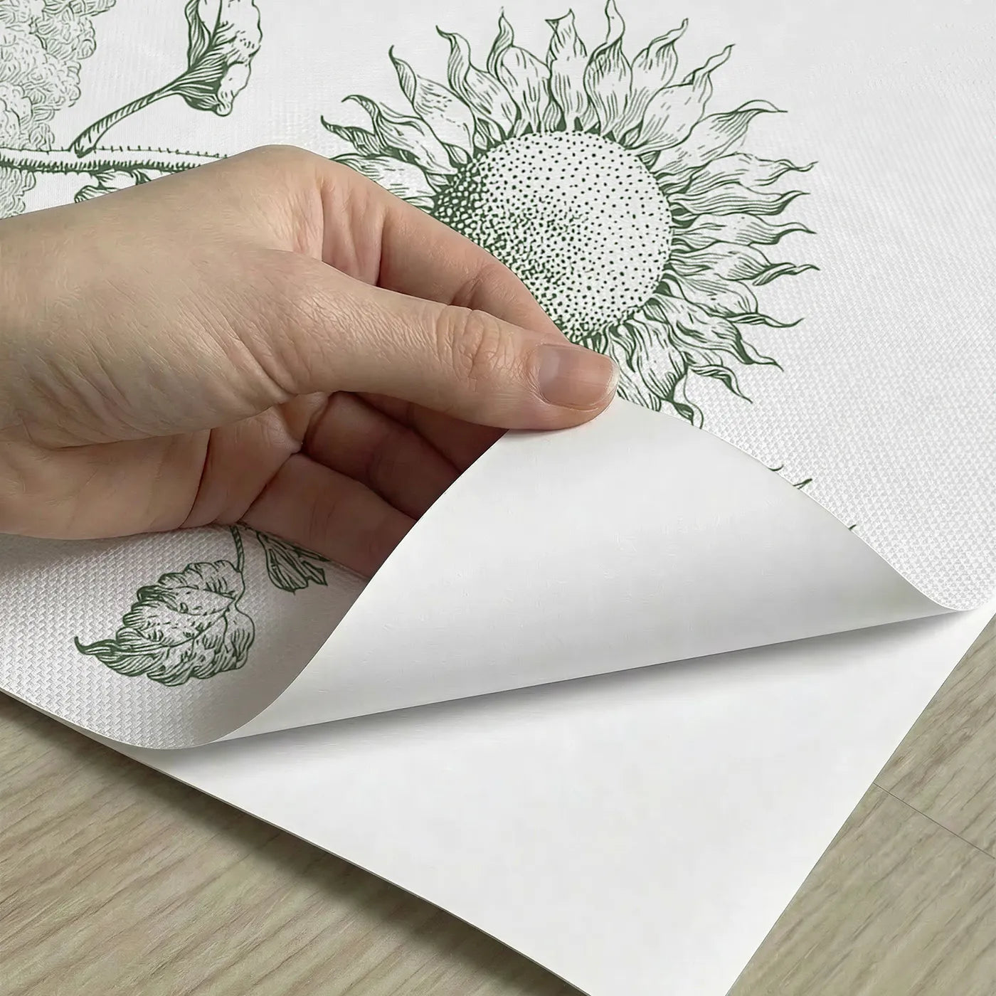 Peel-and-stick detail of Sunflower Garden Edge Wallpaper Mural in Green by Whimsy Tots