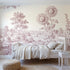 Toile wall mural of sunflowers at a garden edge in pink ink by Whimsy Tots