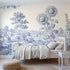 Toile wall mural of sunflowers at a garden edge in single ink by Whimsy Tots