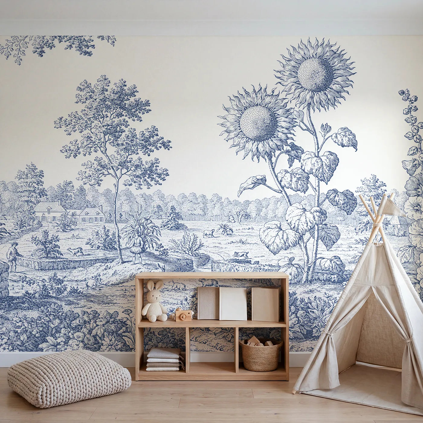 Sunflower Garden Edge Wallpaper Mural in playroom setting by Whimsy Tots