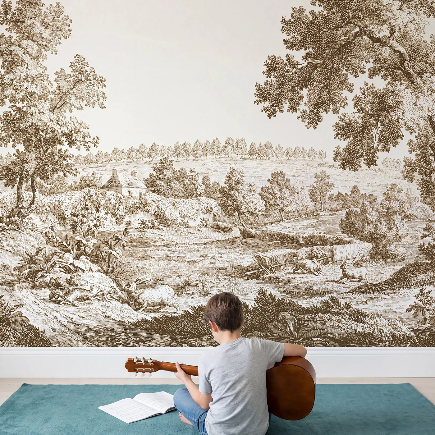 Child in nursery with Trailing Ivy Wall Wallpaper Mural in Brown by Whimsy Tots