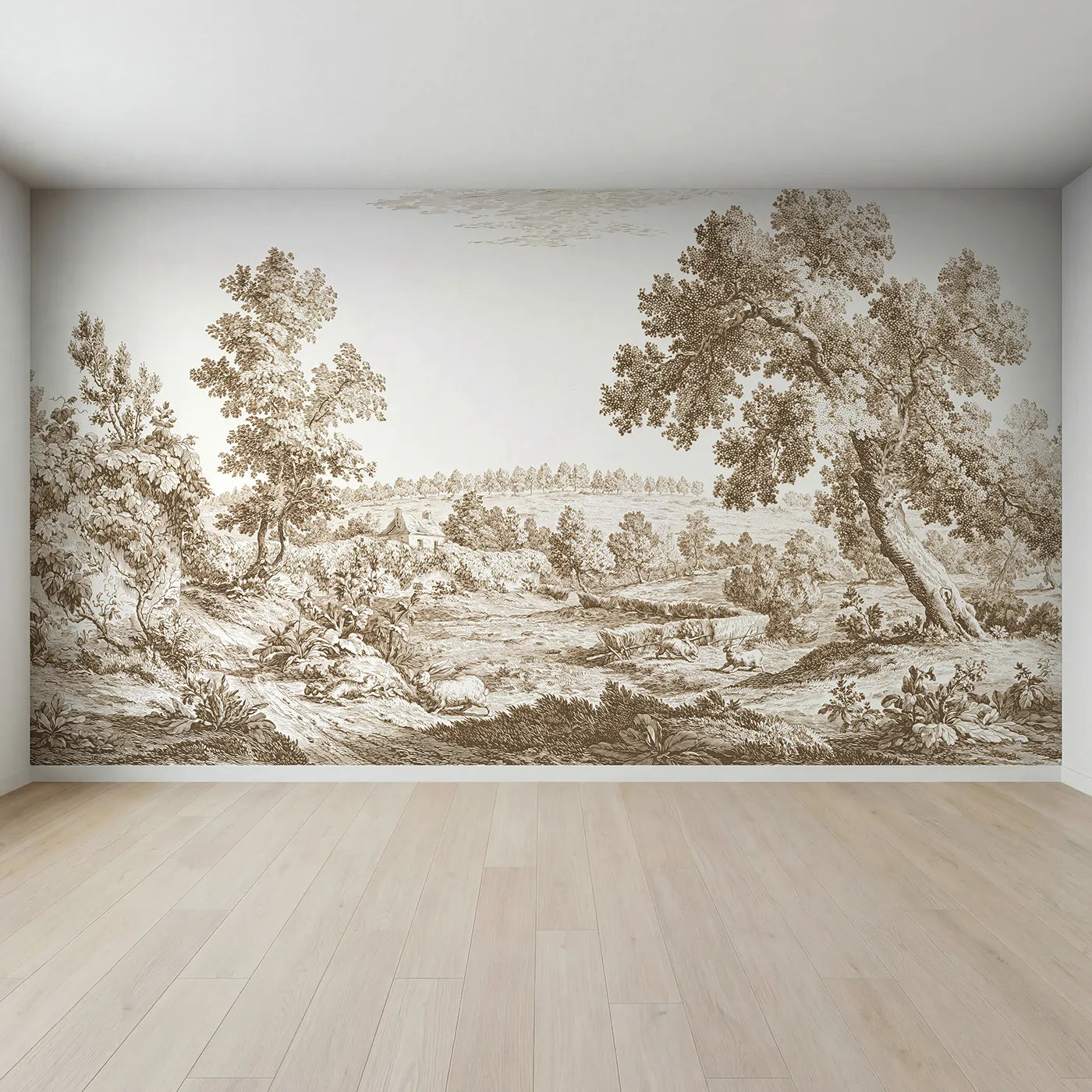 Full view of Trailing Ivy Wall Wallpaper Mural in Brown by Whimsy Tots