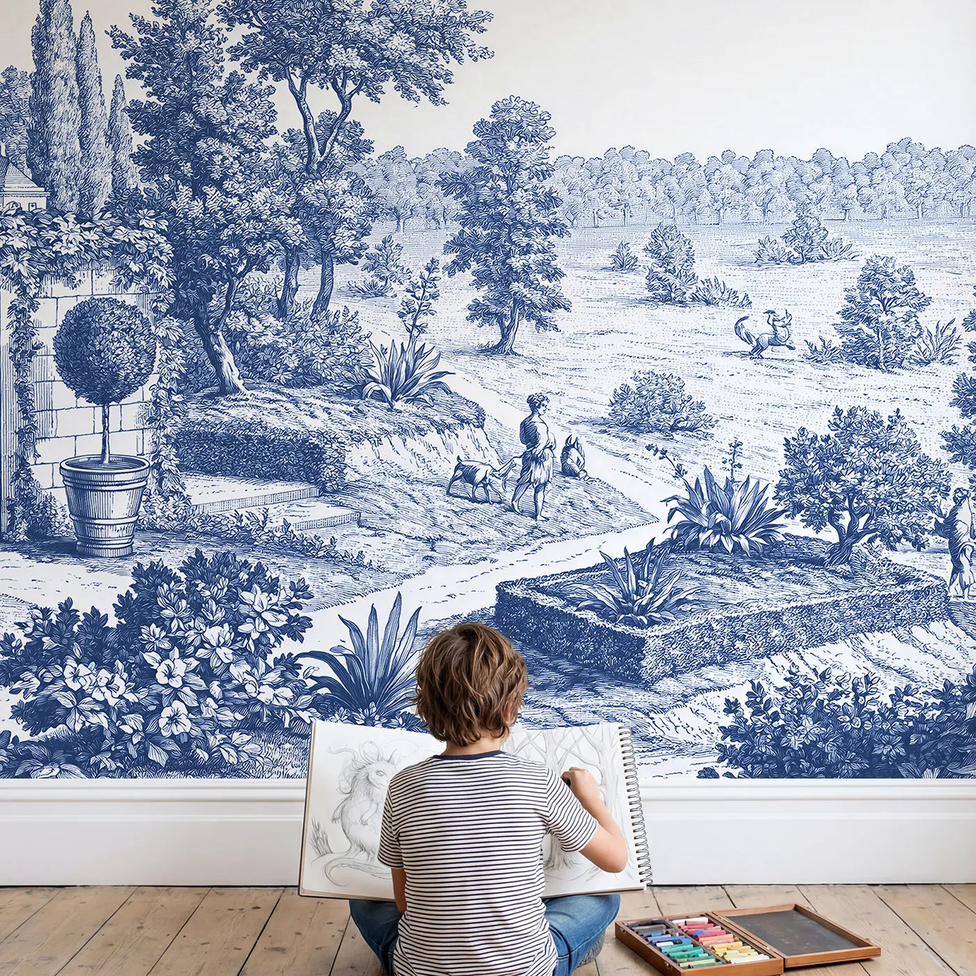 Child in nursery with Potted Topiary Pair Wallpaper Mural by Whimsy Tots