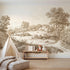 Toile wall mural of a loose meadow flower spray in brown ink by Whimsy Tots