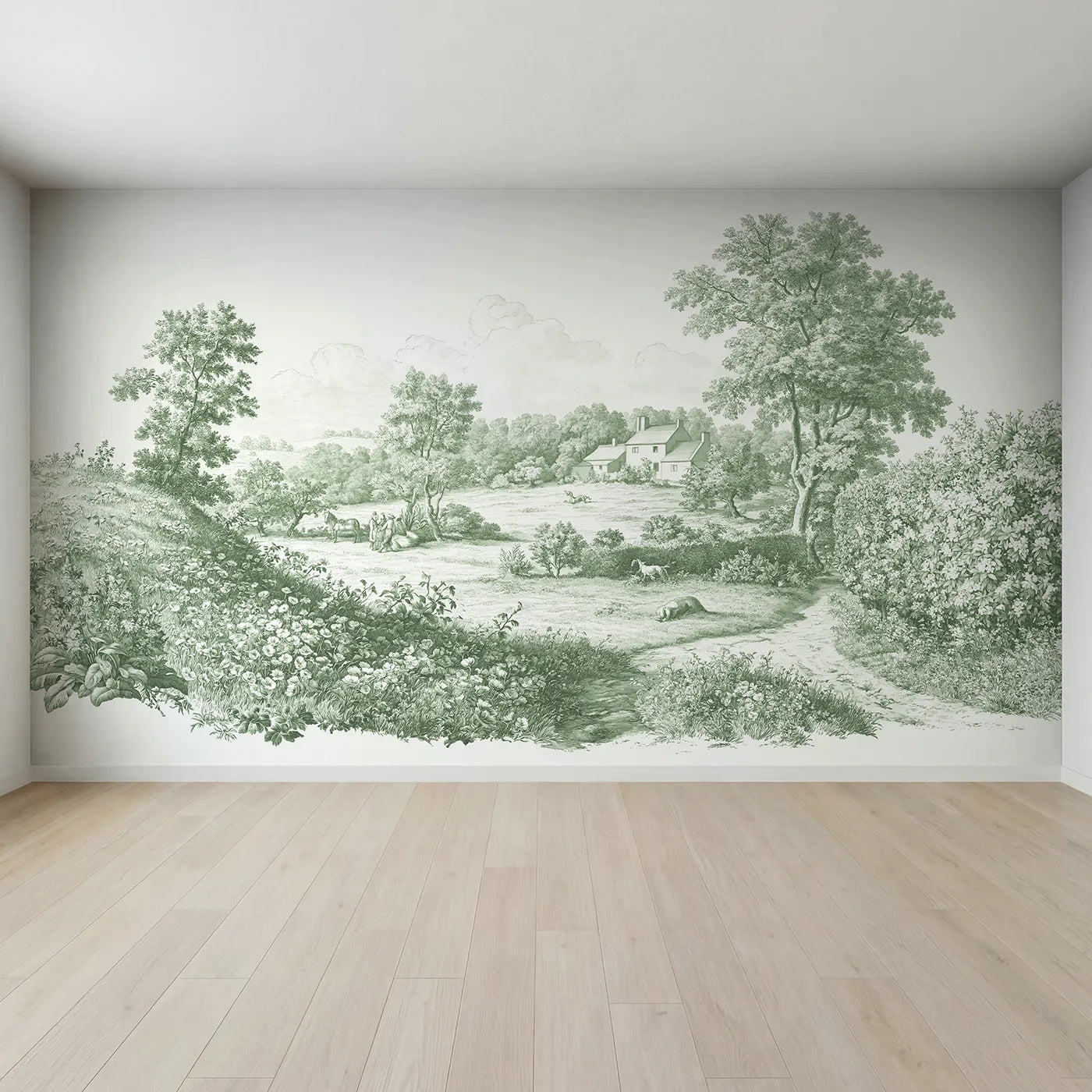 Full view of Meadow Flower Spray Wallpaper Mural in Green by Whimsy Tots