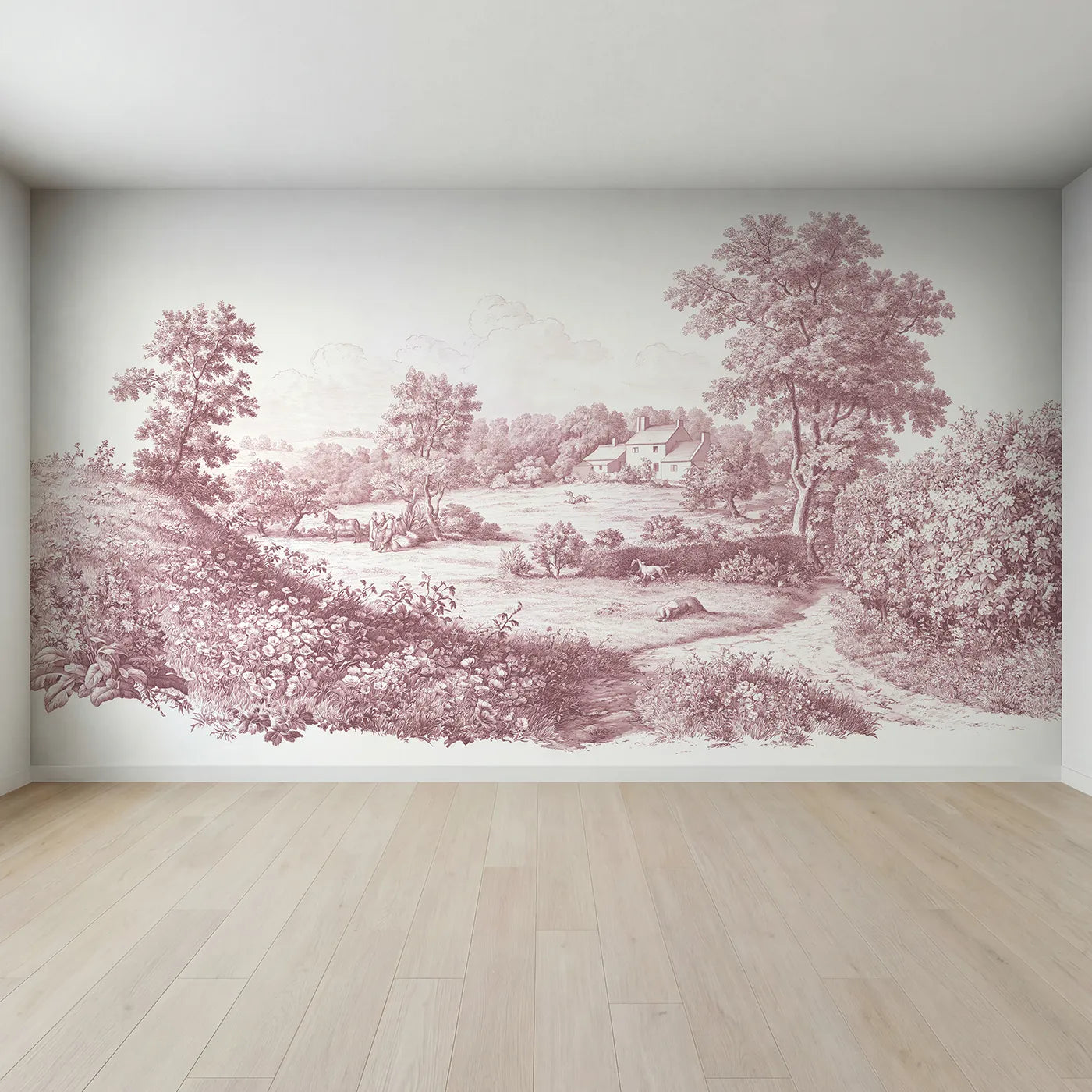 Full view of Meadow Flower Spray Wallpaper Mural in Pink by Whimsy Tots