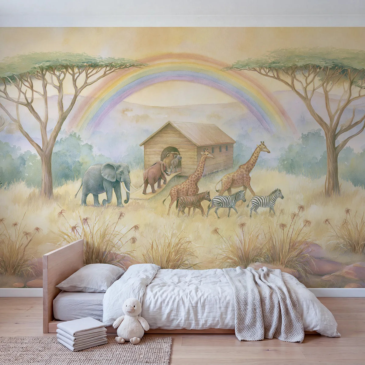 Noahs Ark Animals Wallpaper Mural in playroom setting by Whimsy Tots