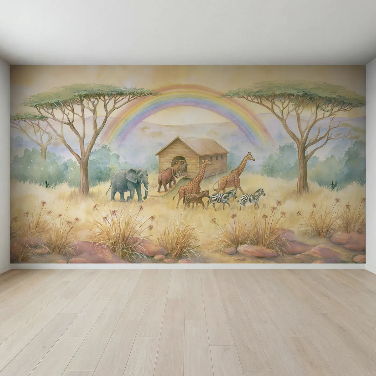 Full view of Noahs Ark Animals Wallpaper Mural by Whimsy Tots