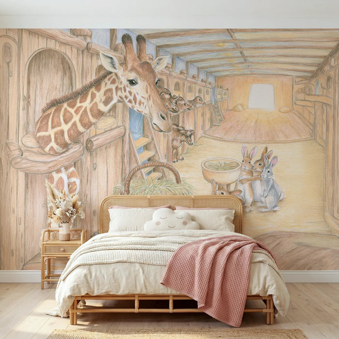 Colored Pencil supper passed along the ark stalls, mural for a shared kids room by Whimsy Tots