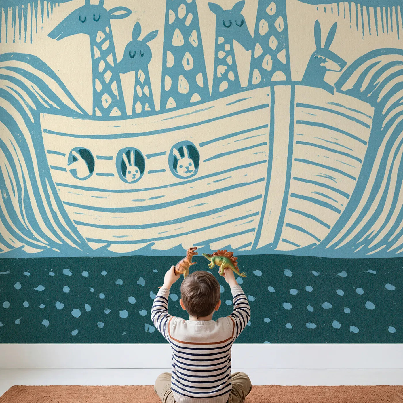 Child in nursery with Gentle Ark Silhouette Wallpaper Mural by Whimsy Tots