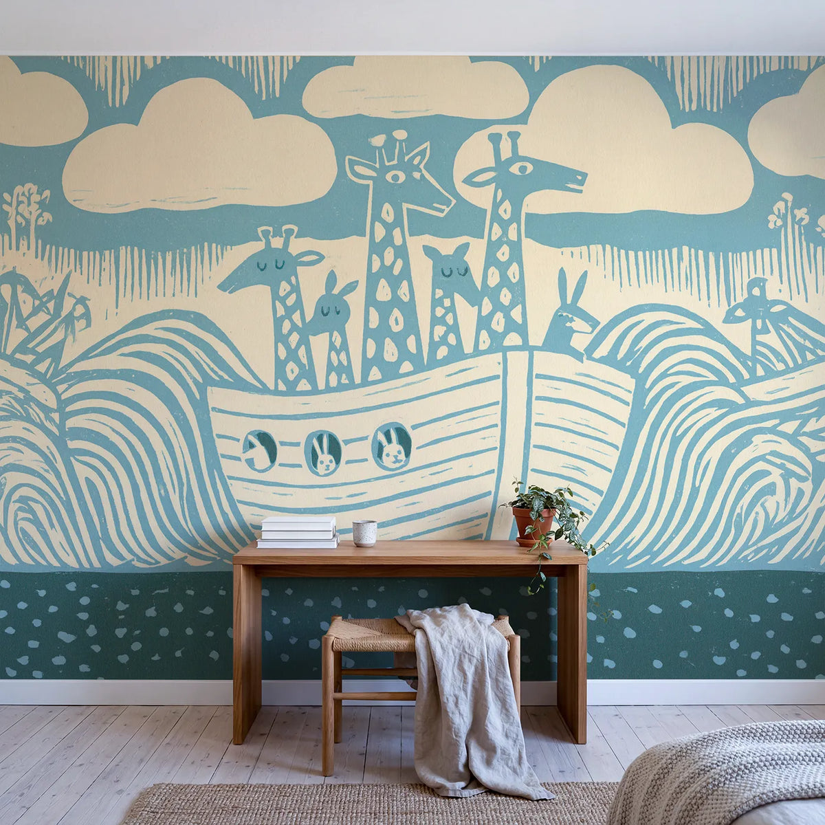 Gentle Ark Silhouette Wallpaper Mural in playroom setting by Whimsy Tots
