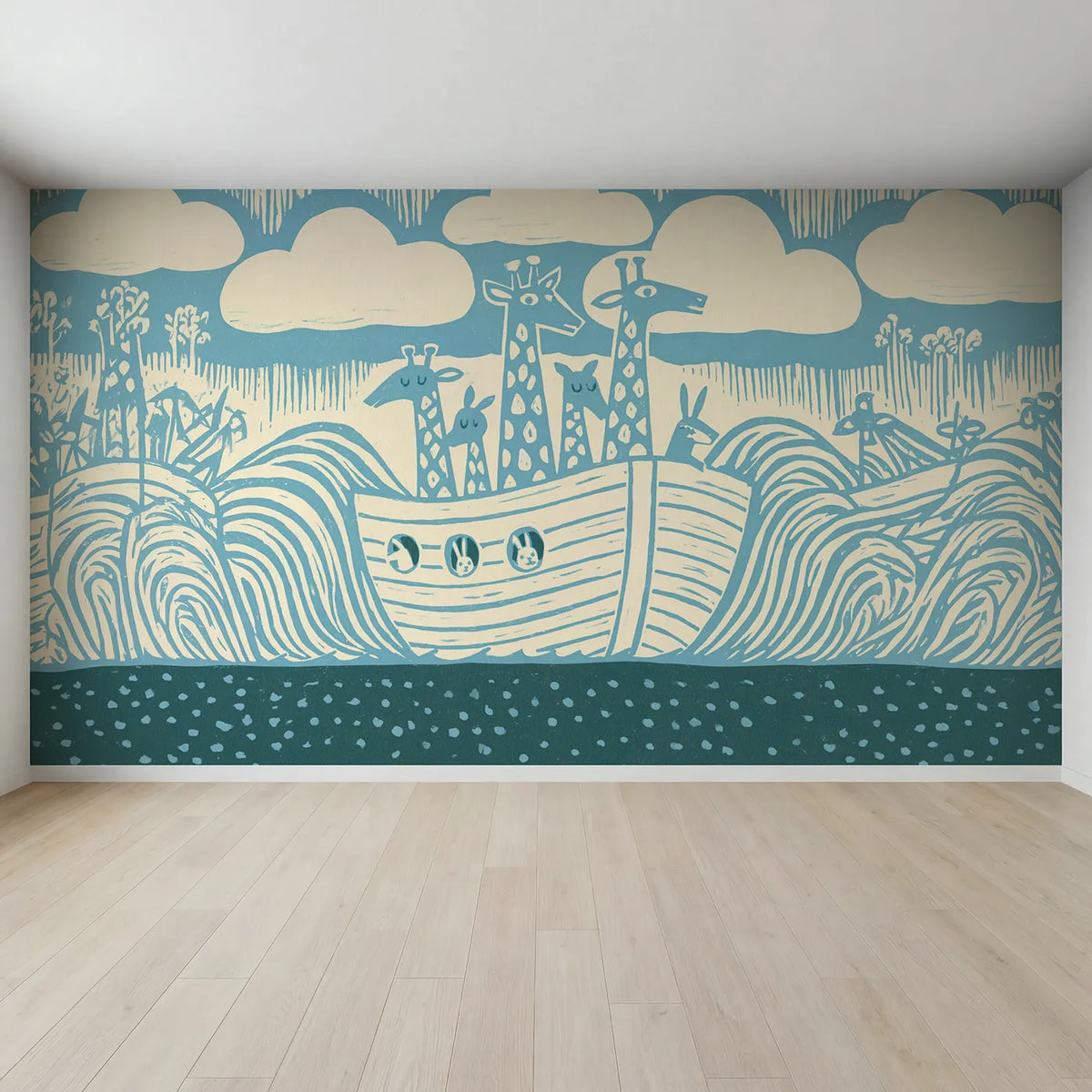 Full view of Gentle Ark Silhouette Wallpaper Mural by Whimsy Tots