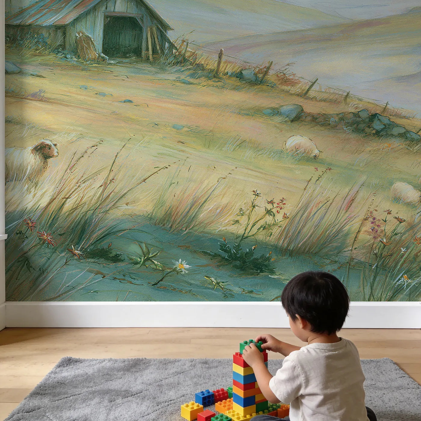 Child in nursery with Star of Bethlehem Wallpaper Mural by Whimsy Tots