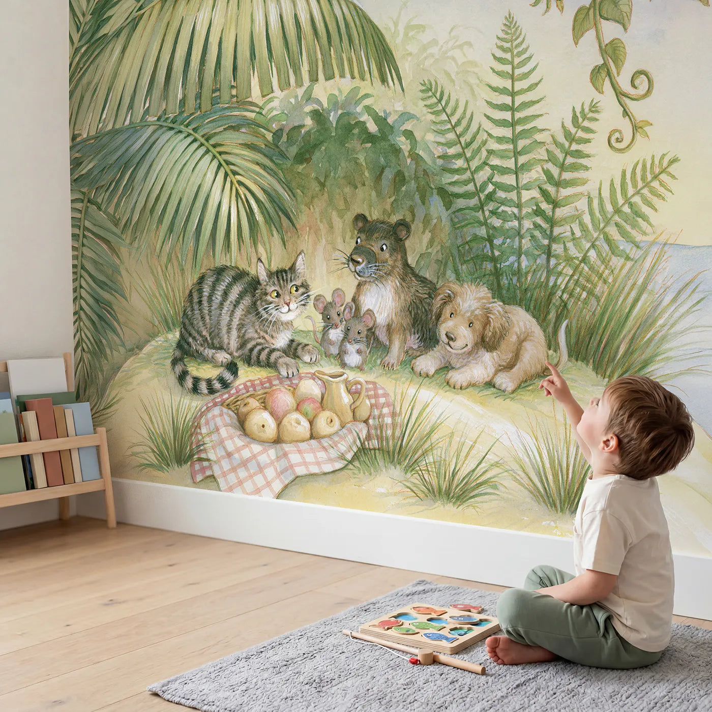 Child in nursery with Pirate Picnic Island Wallpaper Mural by Whimsy Tots