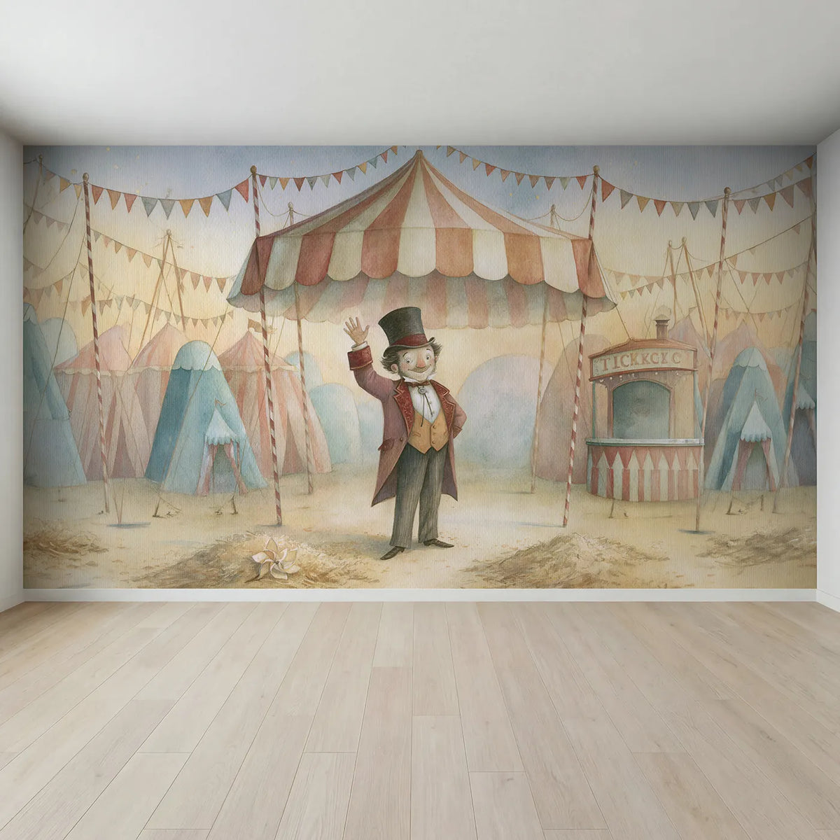 Full view of Cheerful Ringmaster Show Wallpaper Mural by Whimsy Tots