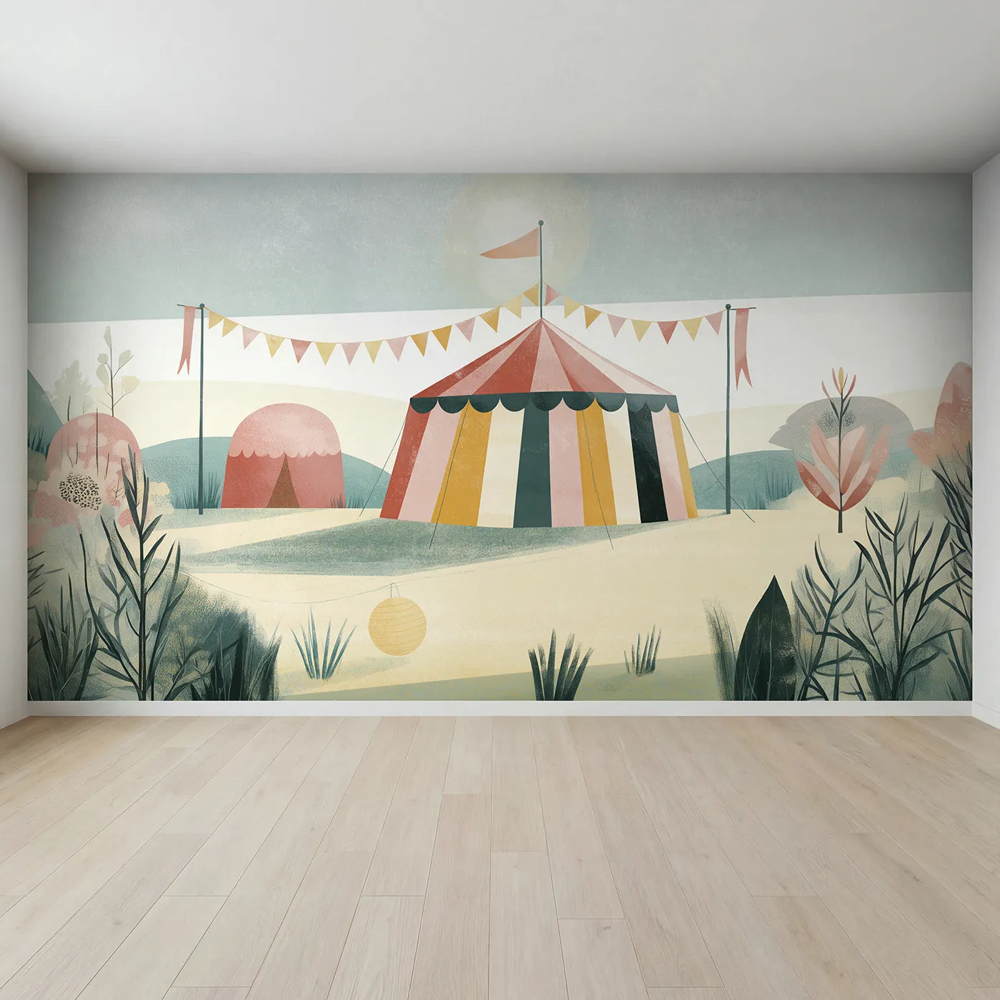 Full view of Folk Big Top Wallpaper Mural by Whimsy Tots