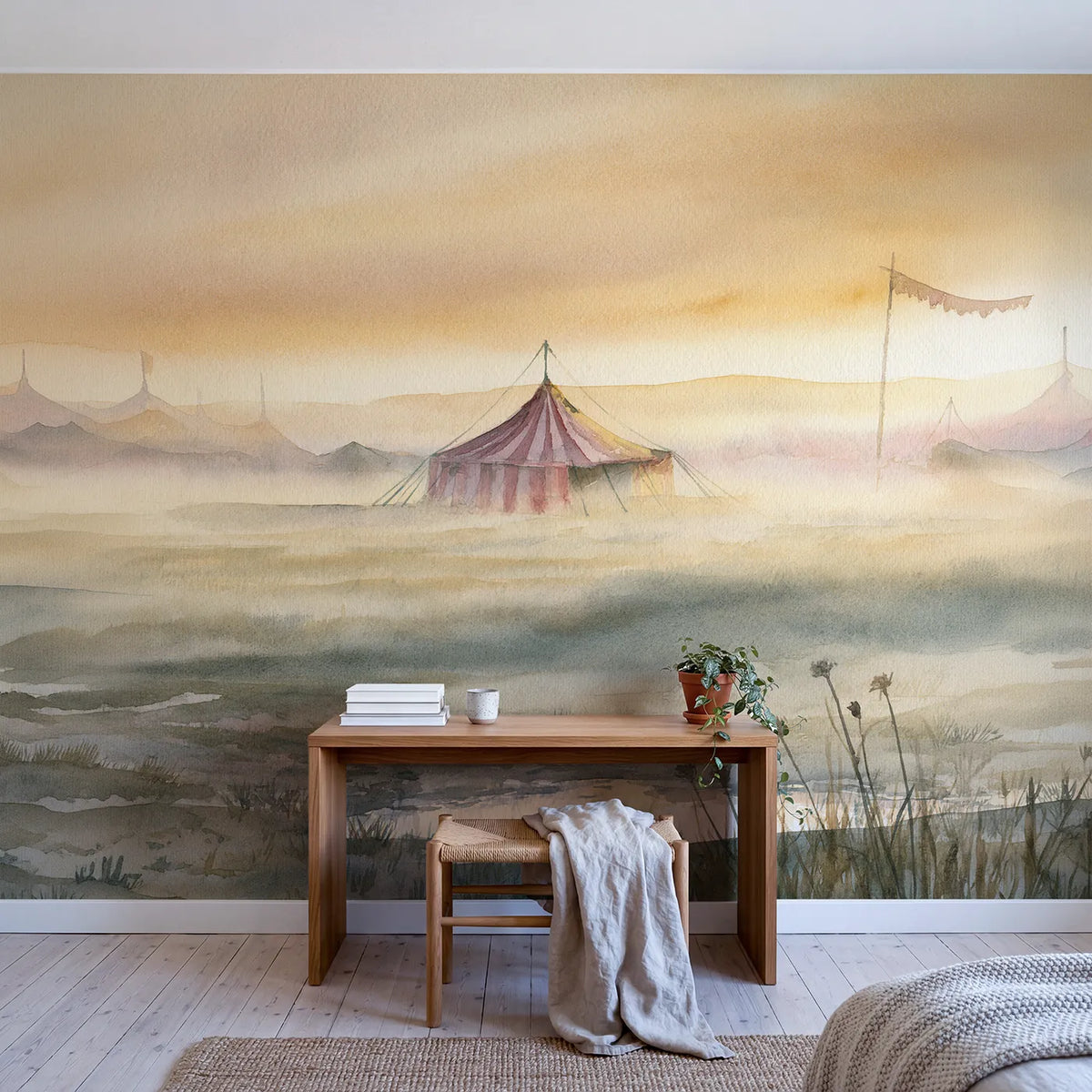 Big Top Dawn Wallpaper Mural in playroom setting by Whimsy Tots