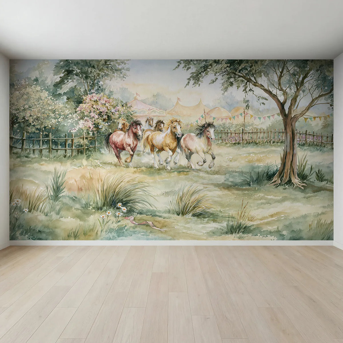 Full view of Friendly Circus Ponies Wallpaper Mural by Whimsy Tots