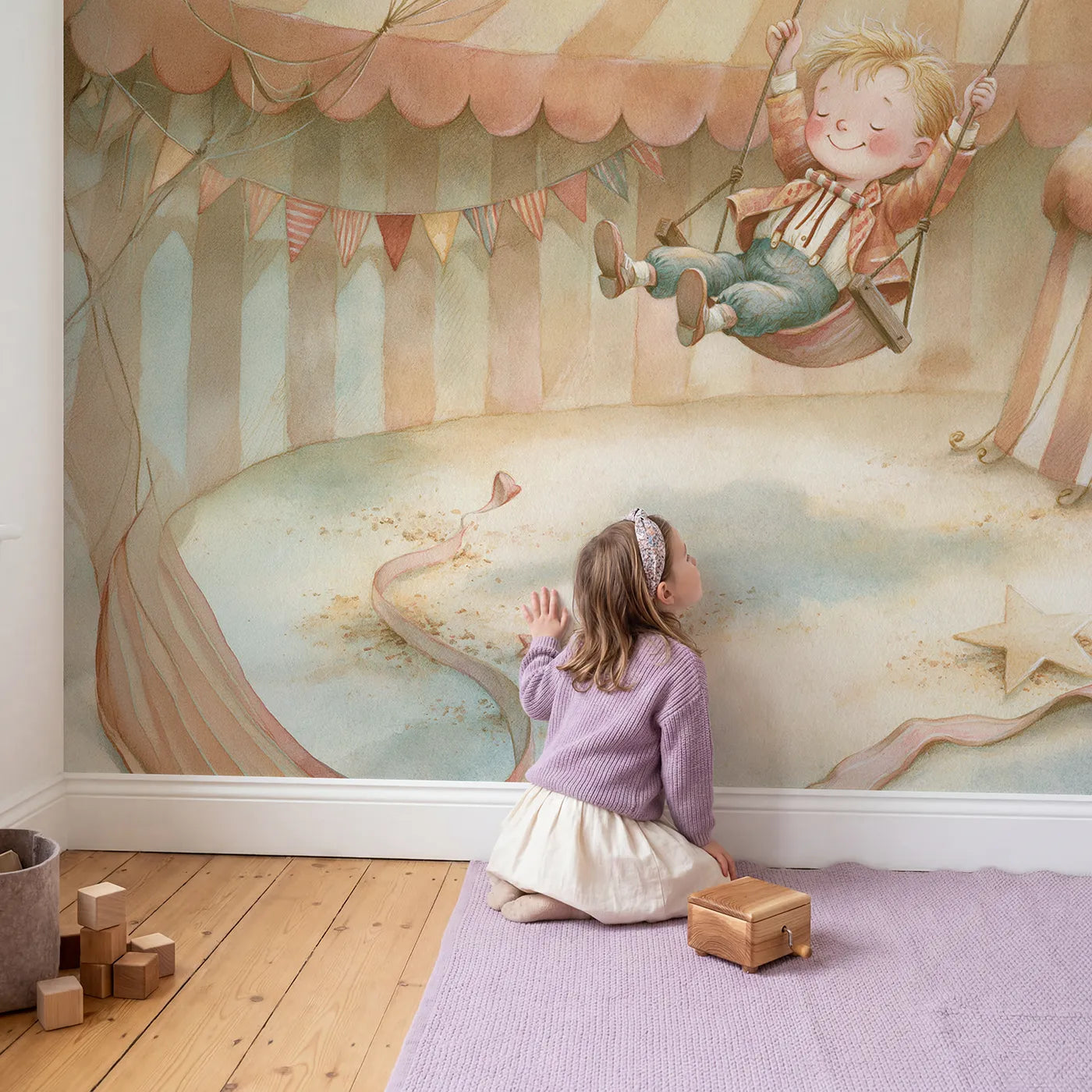 Child in nursery with Acrobat Balloon Fun Wallpaper Mural by Whimsy Tots