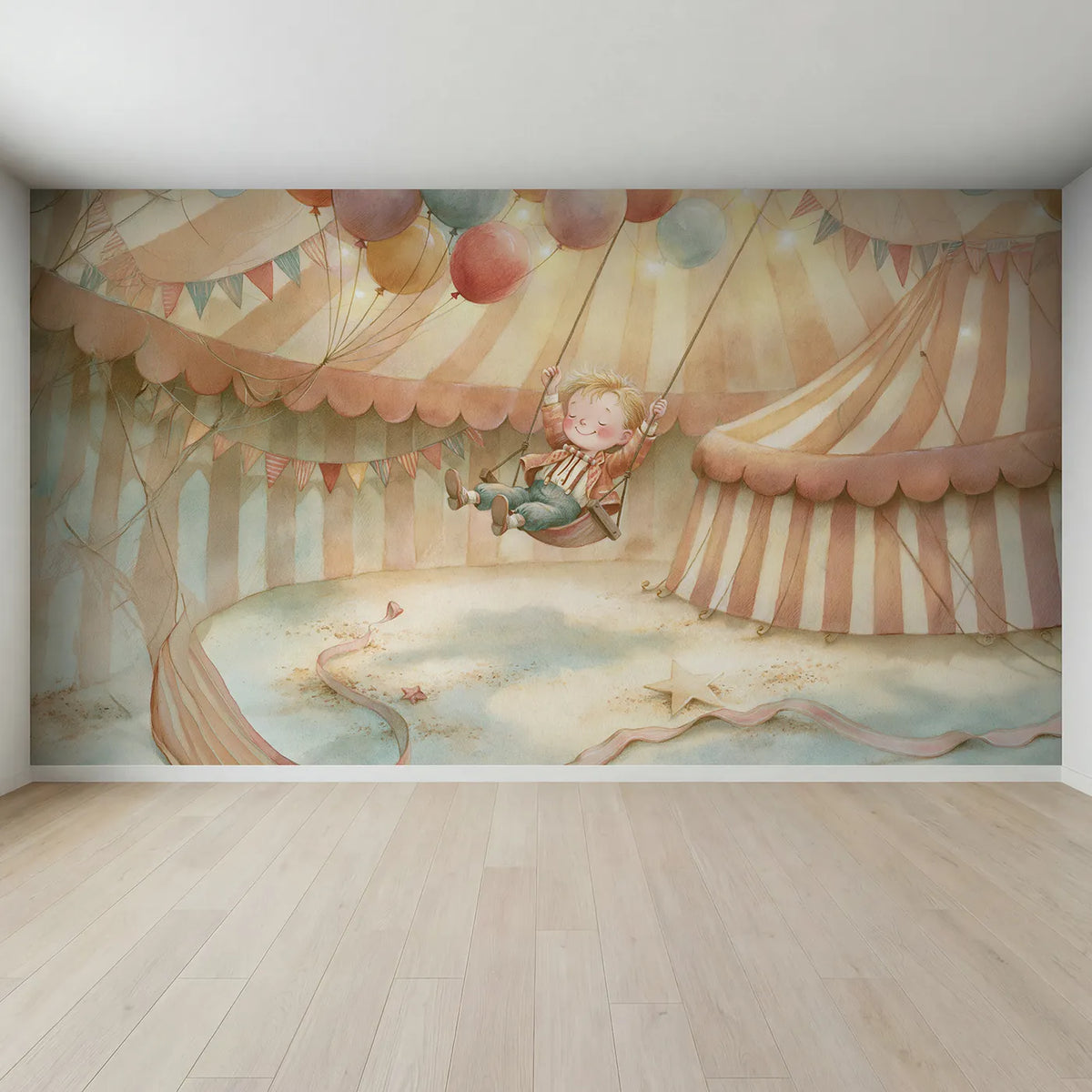 Full view of Acrobat Balloon Fun Wallpaper Mural by Whimsy Tots