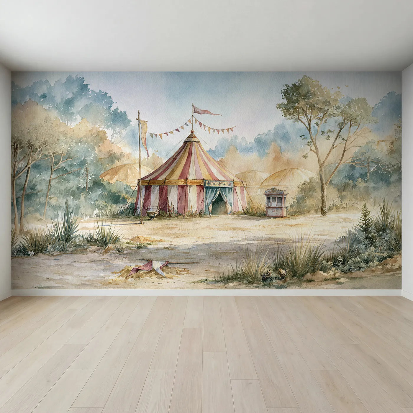 Full view of Circus Tent Bunting Wallpaper Mural by Whimsy Tots