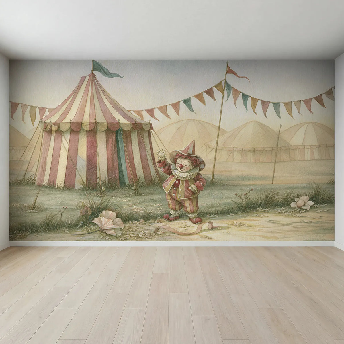 Full view of Friendly Clown Wave Wallpaper Mural by Whimsy Tots