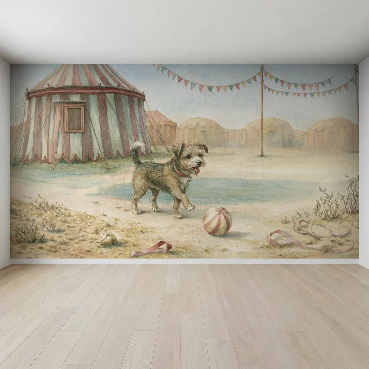 Full view of Happy Circus Dog Wallpaper Mural by Whimsy Tots