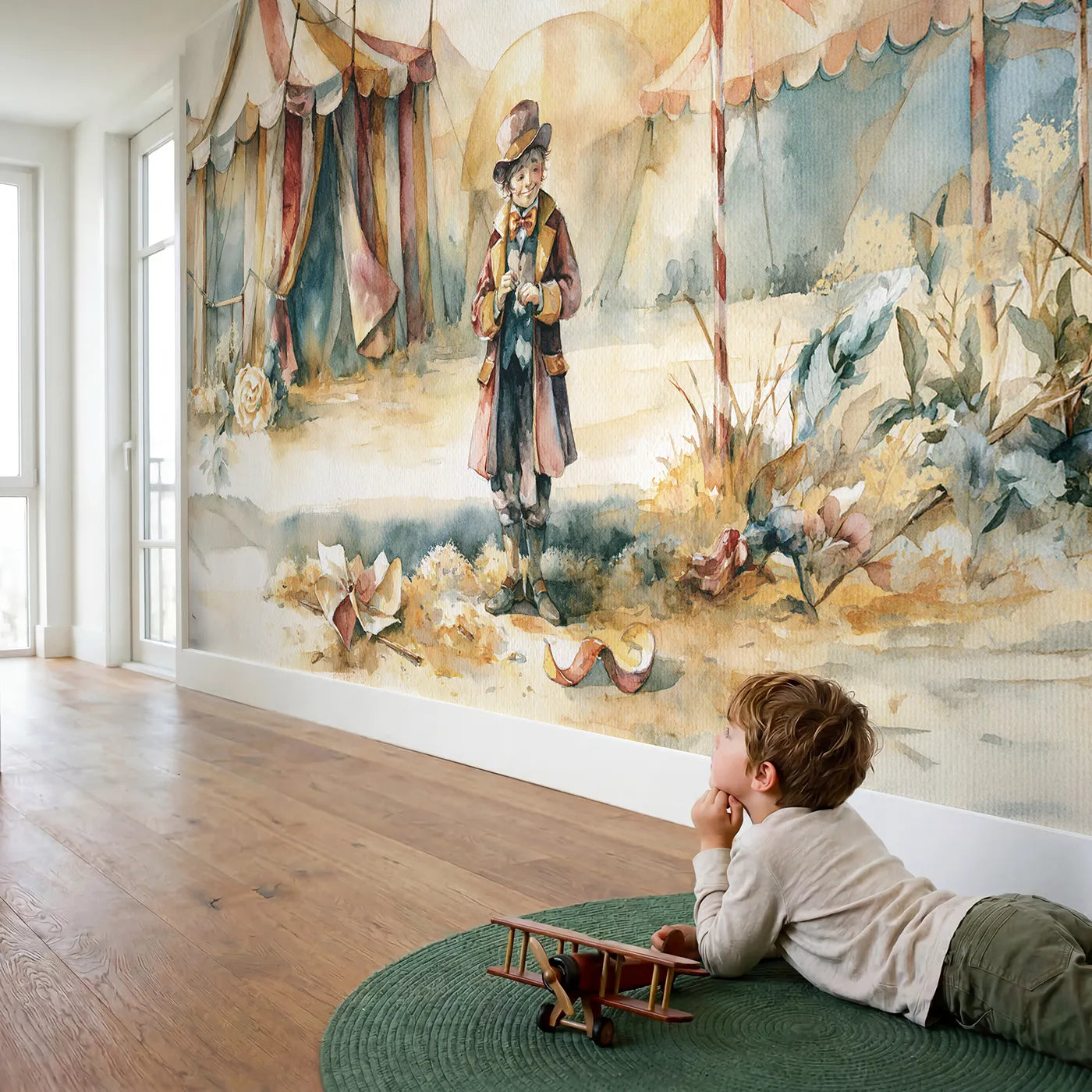 Child in nursery with Ringmaster Top Hat Wallpaper Mural by Whimsy Tots