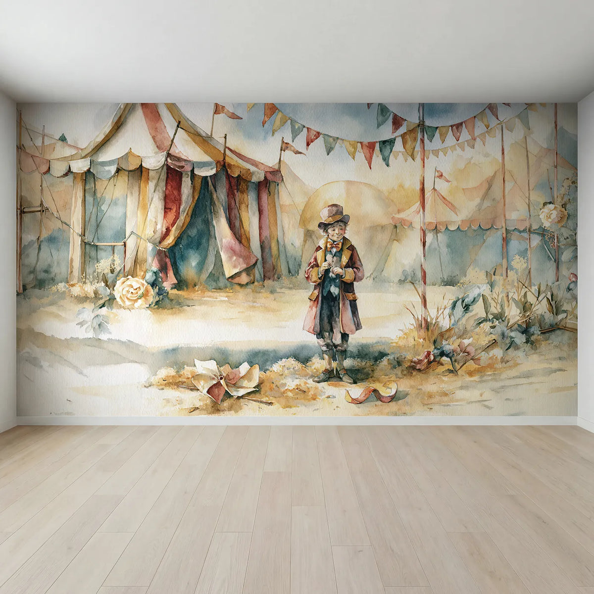 Full view of Ringmaster Top Hat Wallpaper Mural by Whimsy Tots