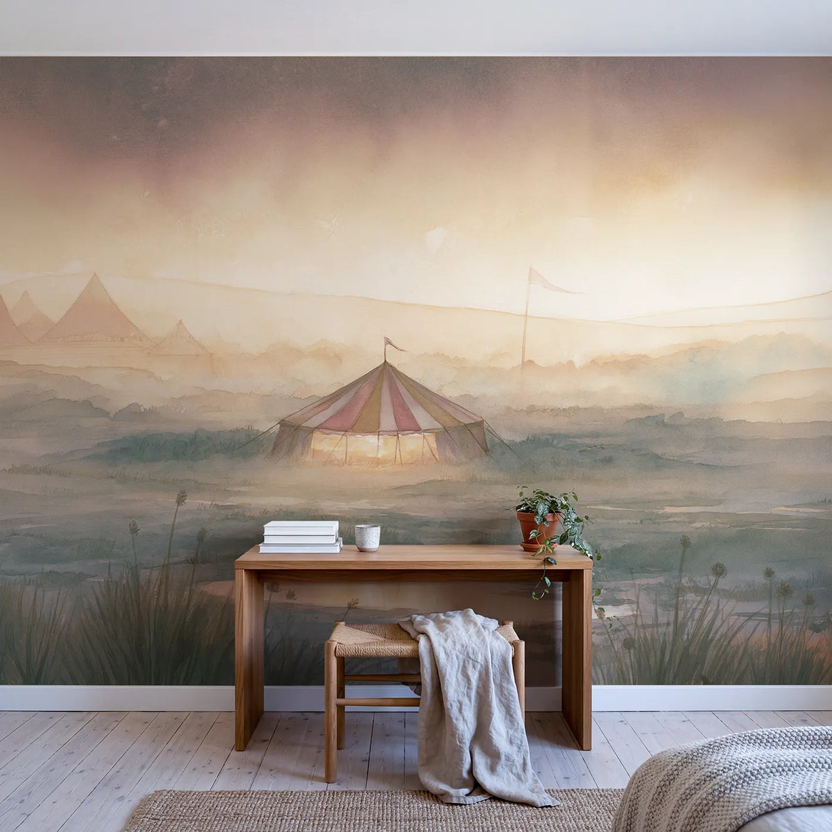 Soft Circus Dusk Wallpaper Mural in playroom setting by Whimsy Tots