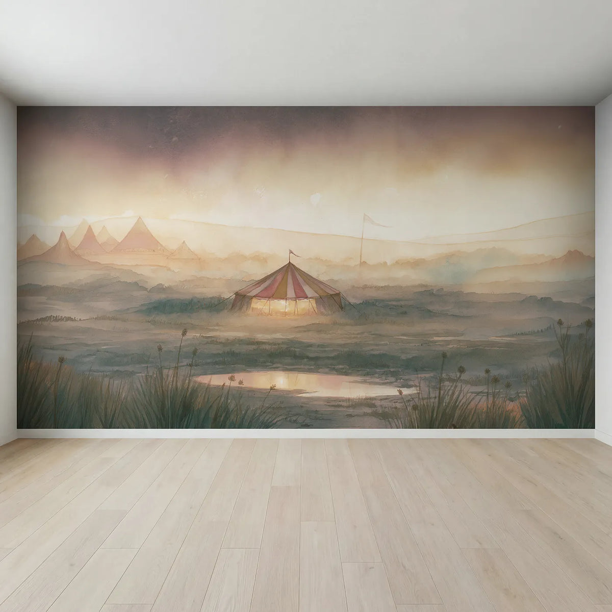 Full view of Soft Circus Dusk Wallpaper Mural by Whimsy Tots