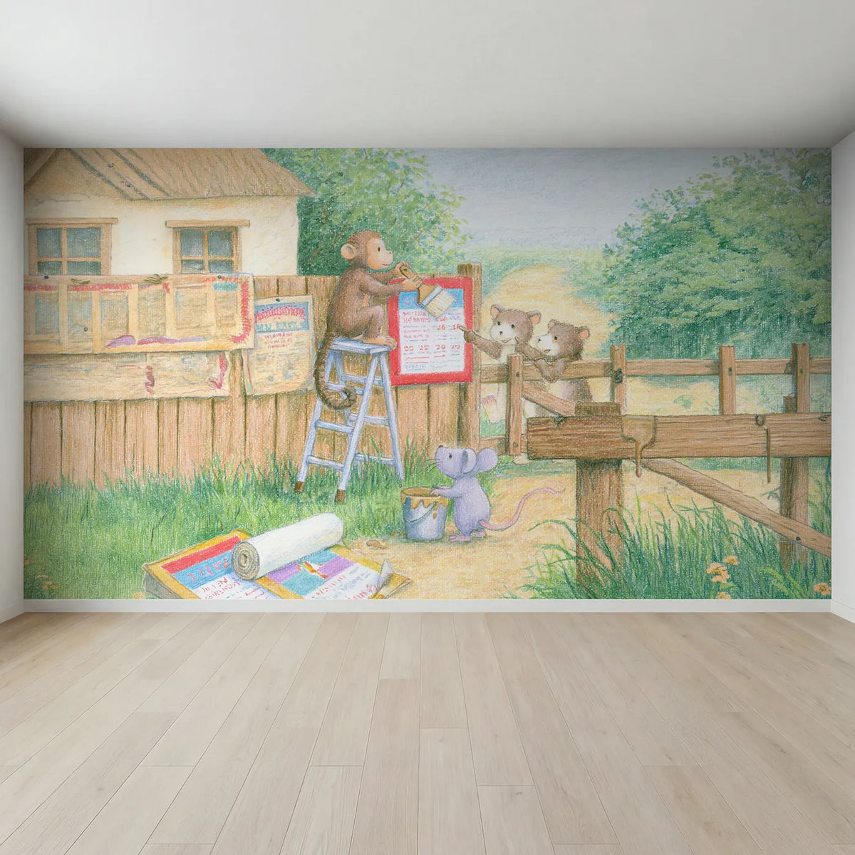 Full view of Pasting the Posters Wallpaper Mural by Whimsy Tots