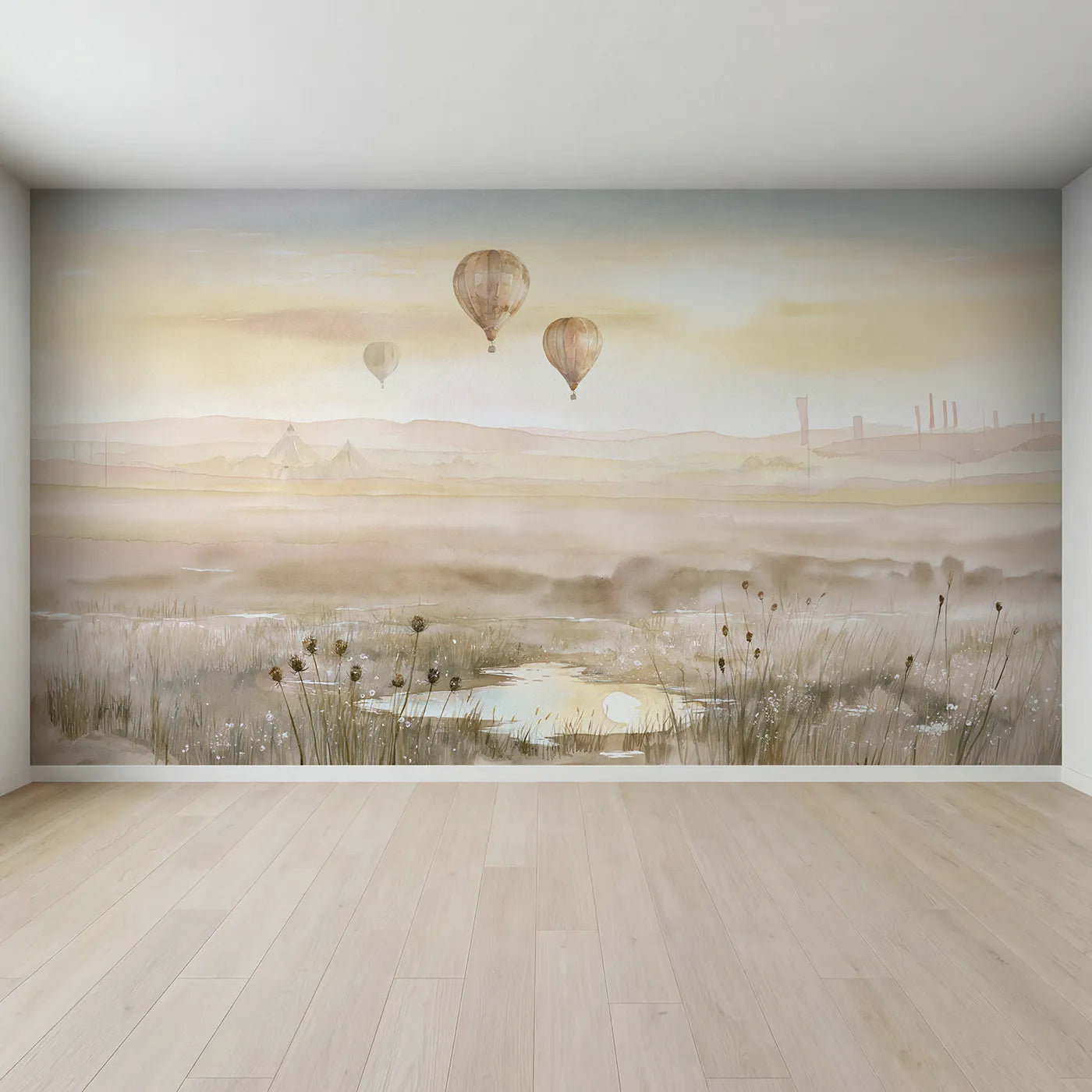 Full view of Funfair Balloon Sky Wallpaper Mural by Whimsy Tots