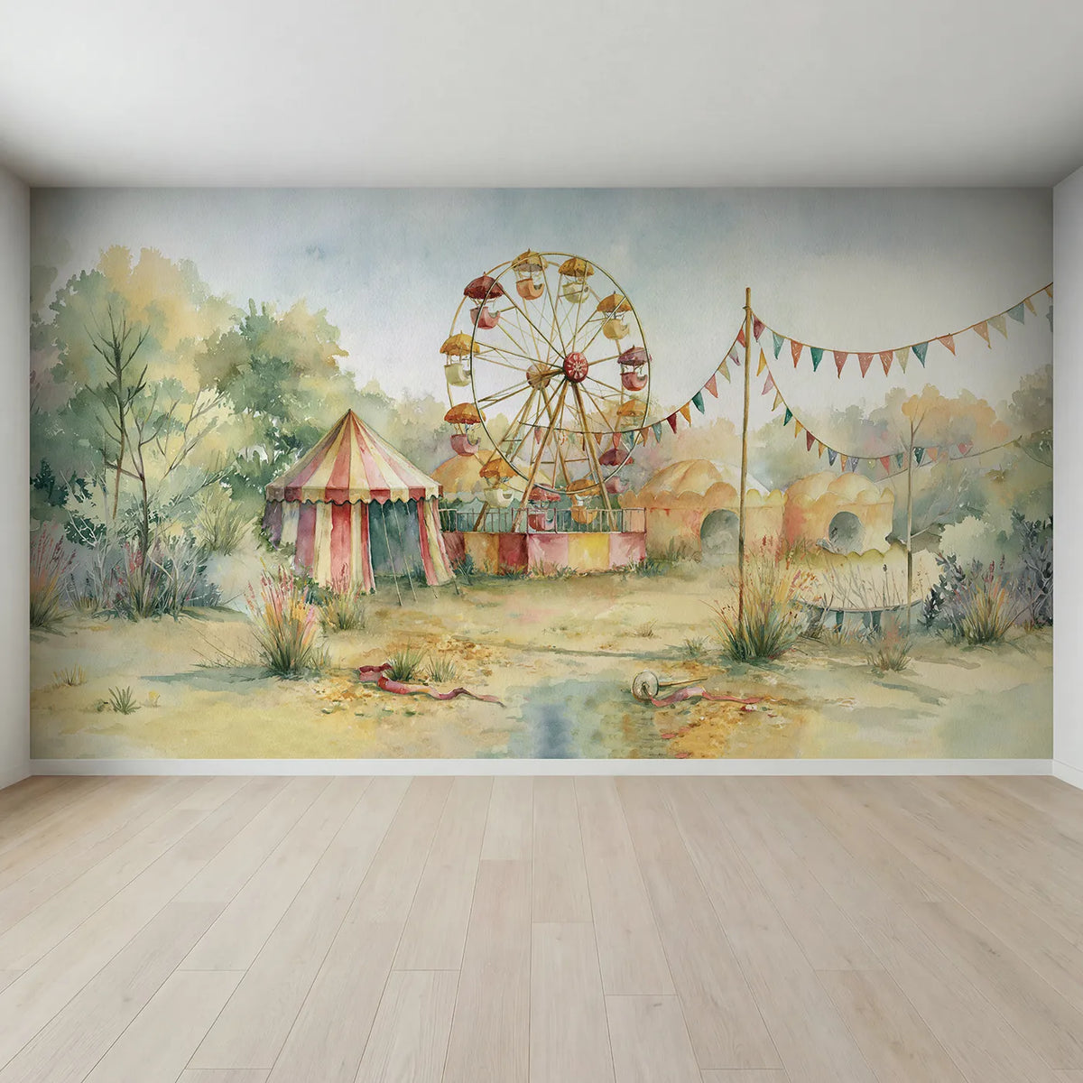 Full view of Gentle Ferris Wheel Wallpaper Mural by Whimsy Tots