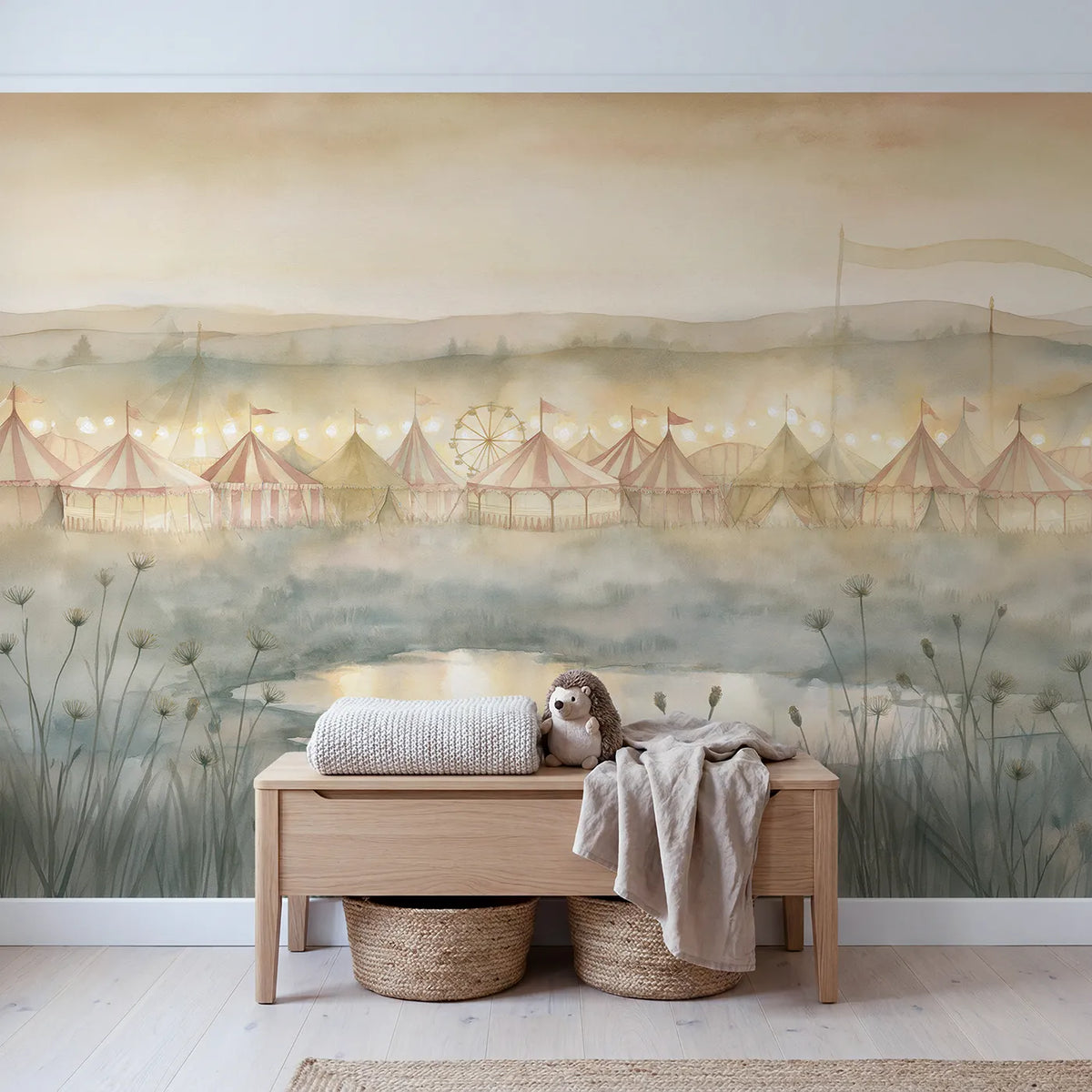 Fairground Dusk Glow Wallpaper Mural in playroom setting by Whimsy Tots