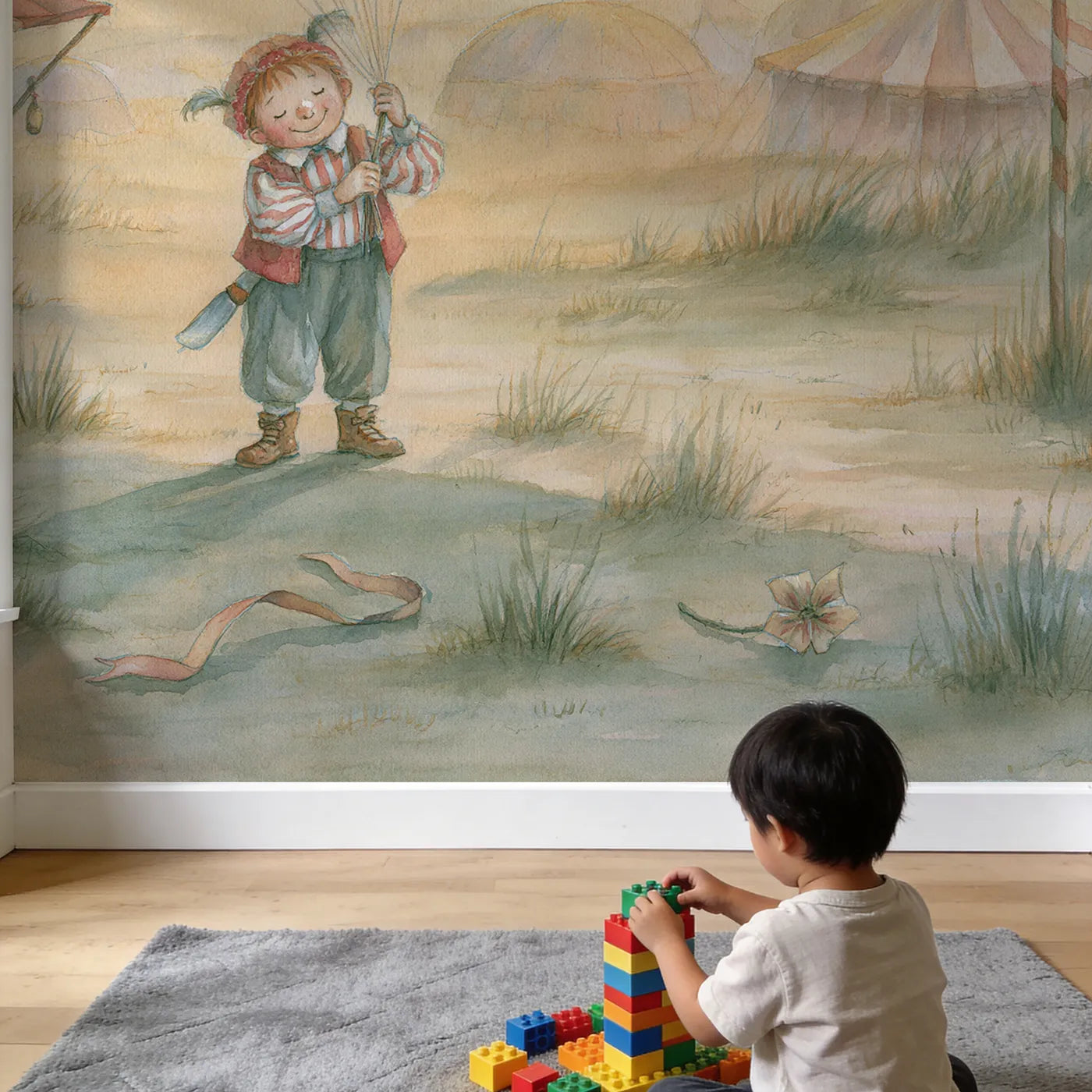 Child in nursery with Balloon Seller Smile Wallpaper Mural by Whimsy Tots