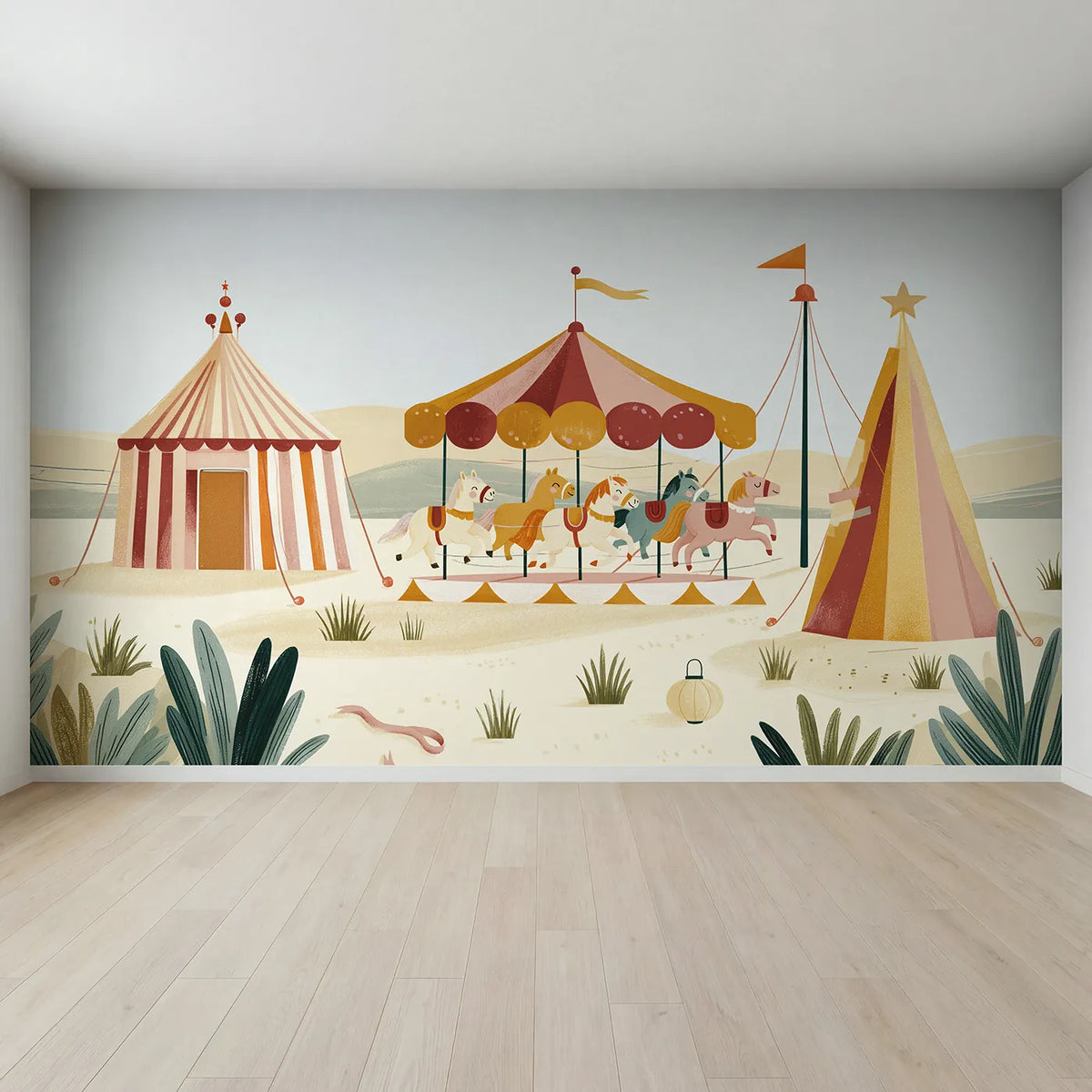 Full view of Folk Carousel Spin Wallpaper Mural by Whimsy Tots