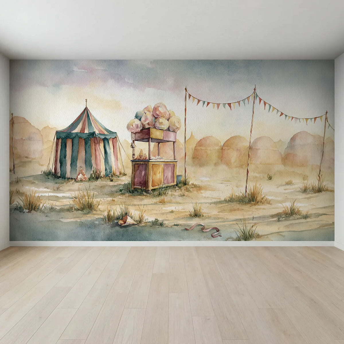 Full view of Cotton Candy Stand Wallpaper Mural by Whimsy Tots