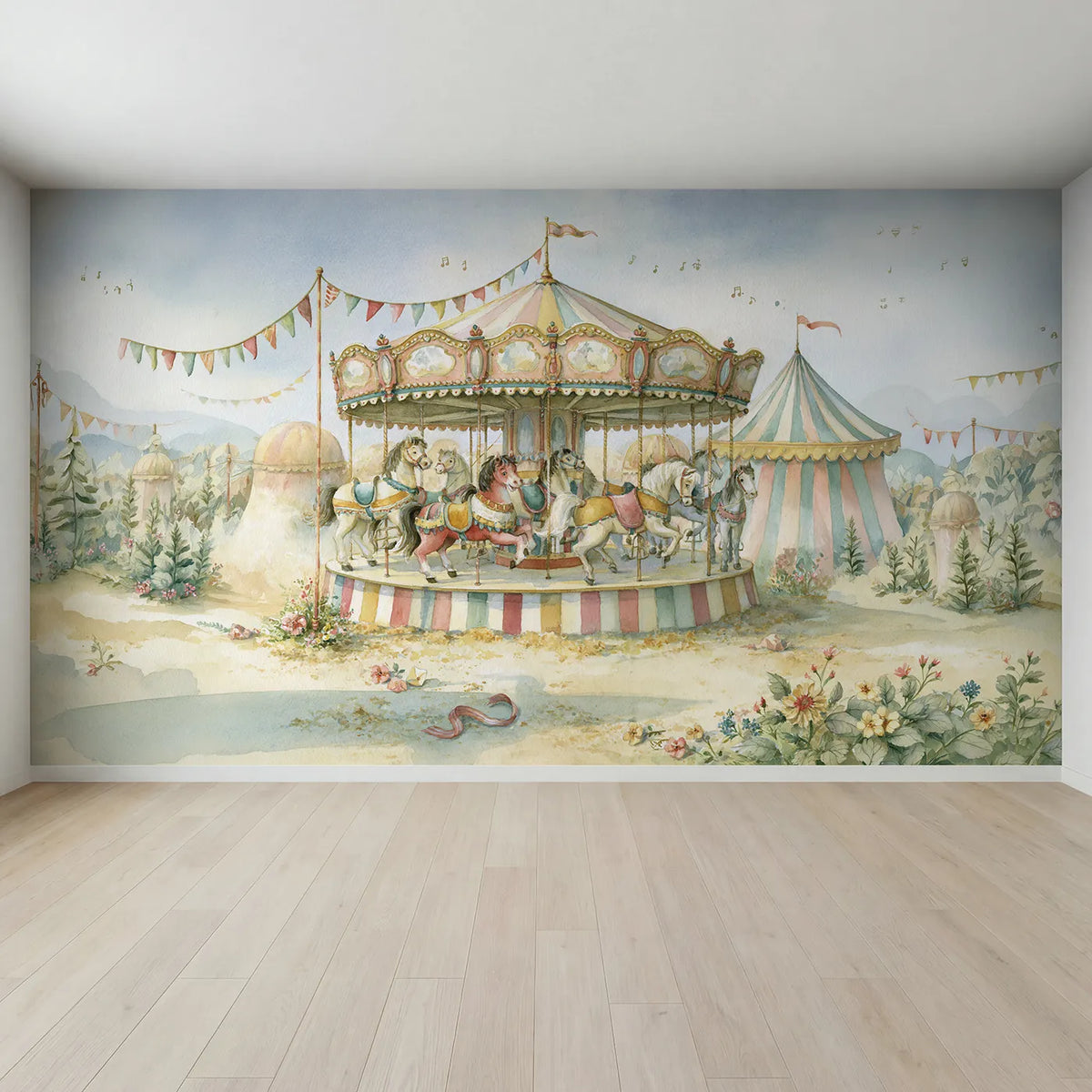 Full view of Carousel Music Joy Wallpaper Mural by Whimsy Tots
