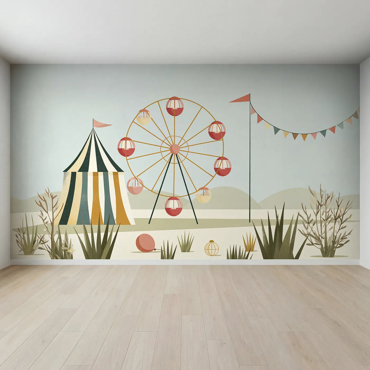 Full view of Folk Ferris Wheel Wallpaper Mural by Whimsy Tots